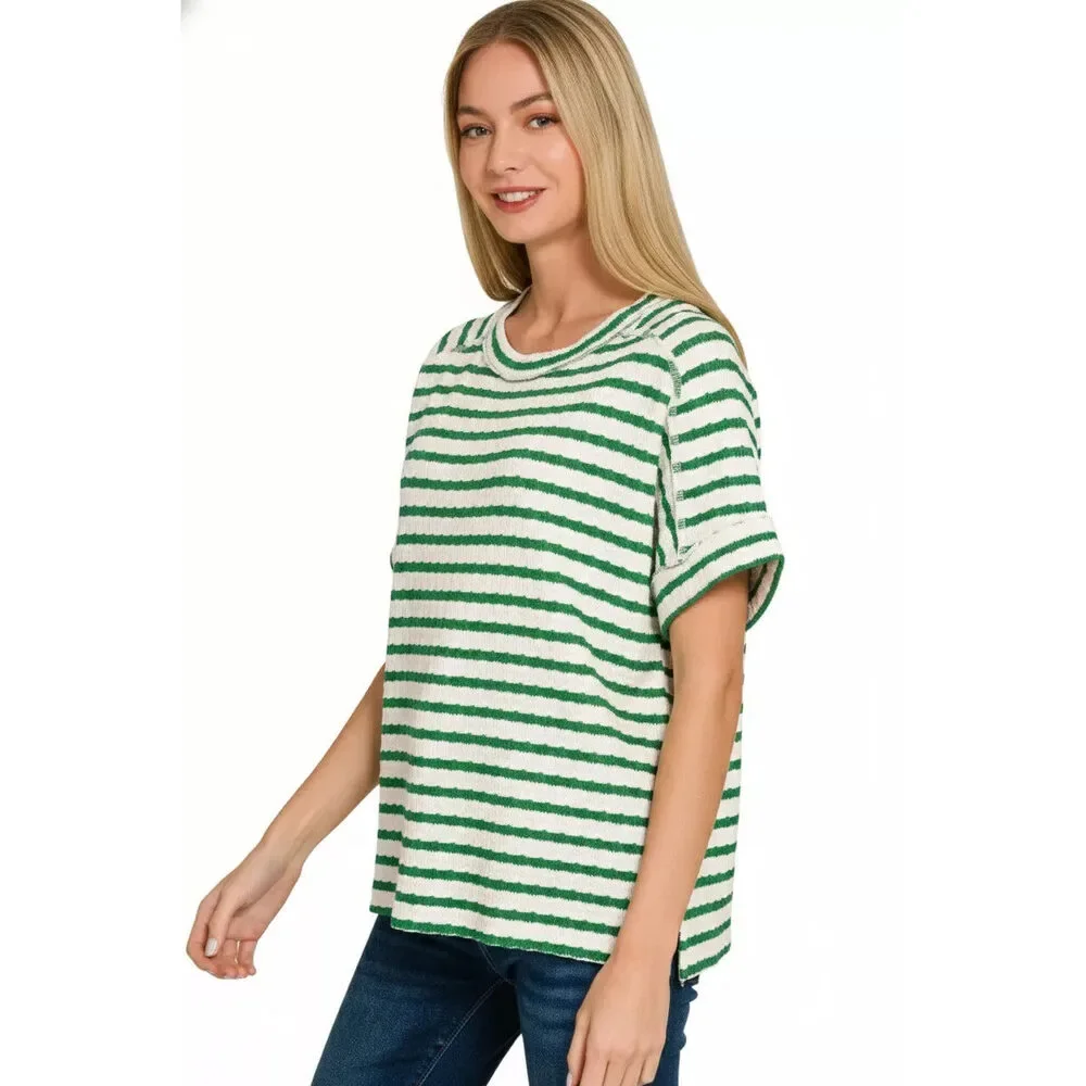 Zenana Stripe Jacquard Round-Meck Tee